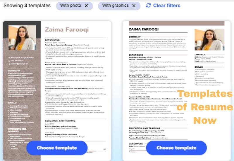 2 Templates of Resume Now