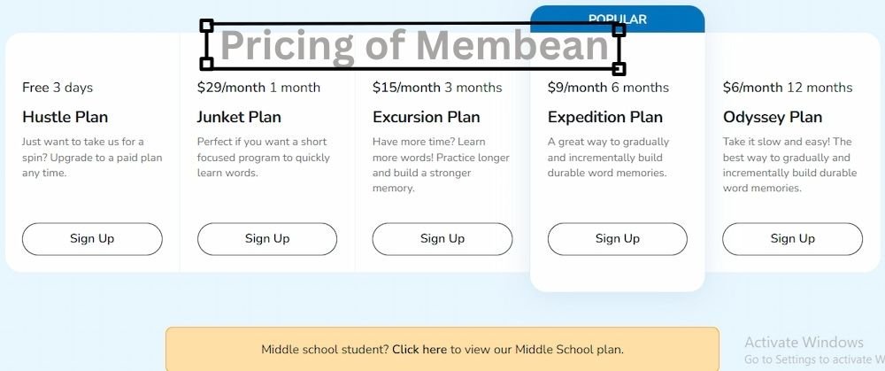 Pricing of Membean
